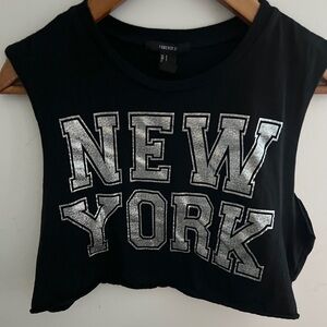 Vintage Forever 21 Silver New York Graphic Muscle Crop Top Made in USA Size S